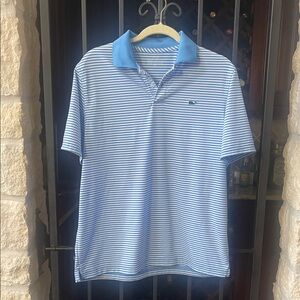 Vineyard Vines Light Blue and White Striped Polo XL kids fits s-m men